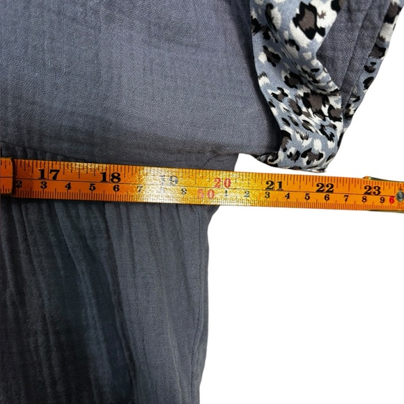 NEW Umgee Women's Ruffle Tiered Mini Dress Blue with Leopard Collar/Sleeves - Picture 9 of 11